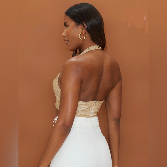 NWT Gold sequin plunge halter top - Picture 2 of 5